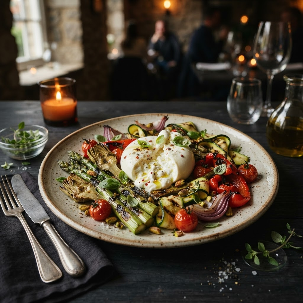 Burrata & embered grapes