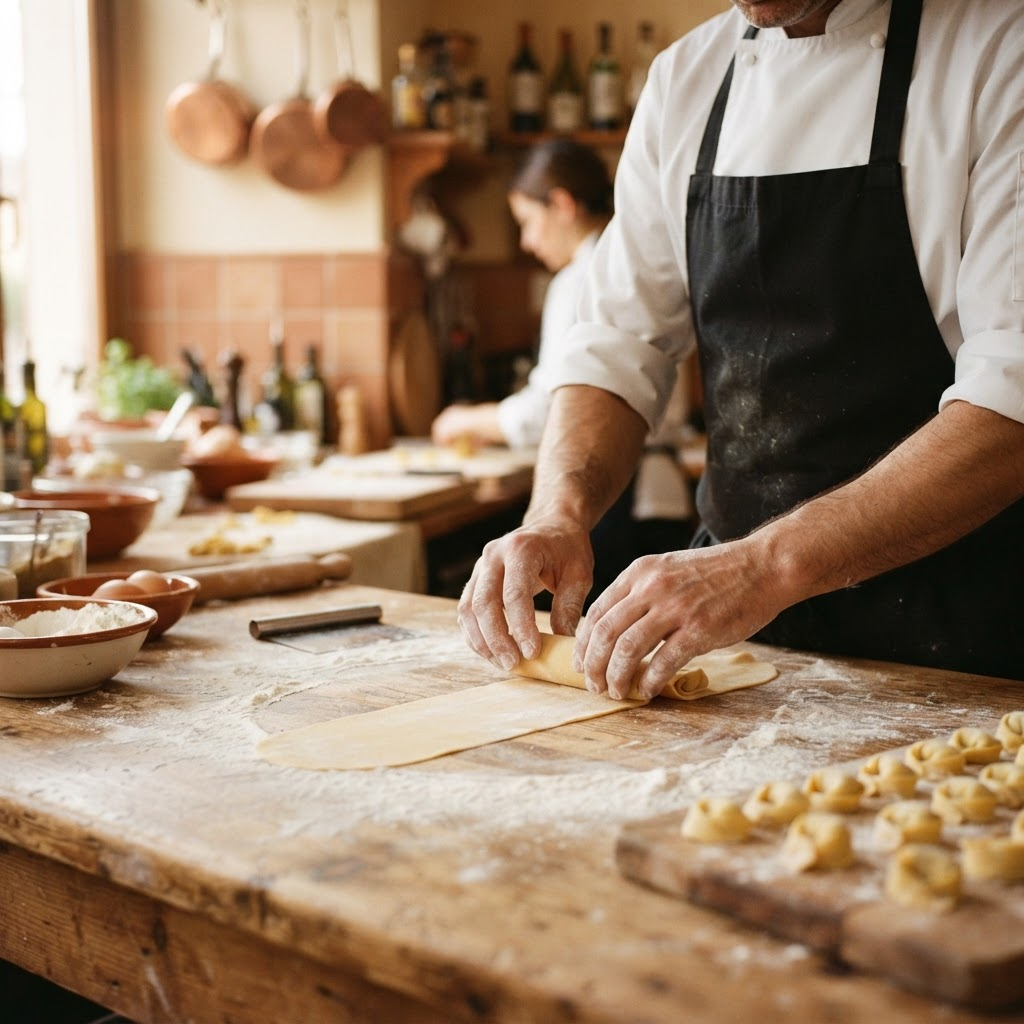 Hands finishing a plate of fresh pasta